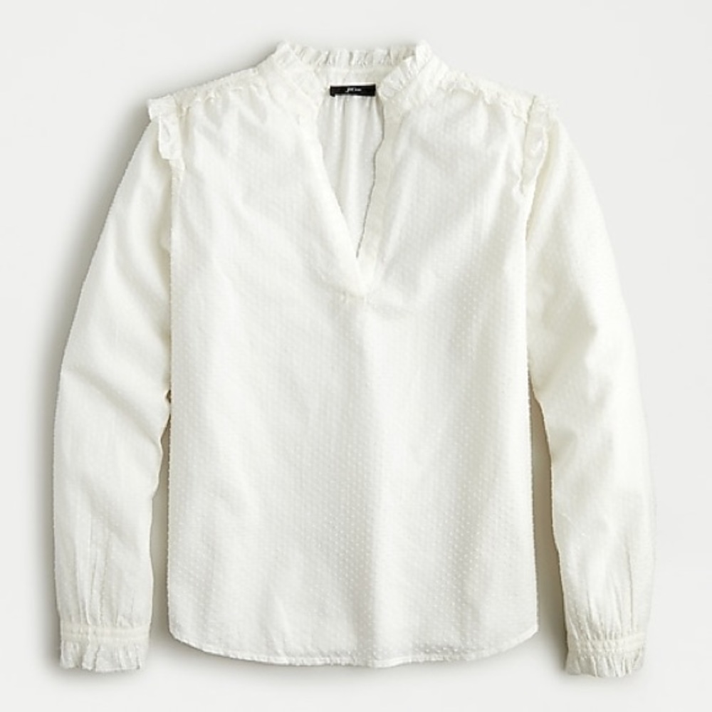 NWT J Crew Ruffle-trim Clip Dot V-neck (HUNG)
